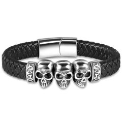 ***COI Titanium Skull Celtic Genuine Leather Bracelet With Steel Clasp(Length: 7.87 inches)-00261AA