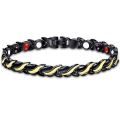 ***COI Titanium Black Gold Tone Bracelet With Steel Clasp(Length: 8.27 inches)-00265AA