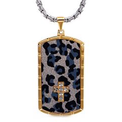 ***COI Gold Tone Titanium Camo & Cross Tag Pendant-00272AA