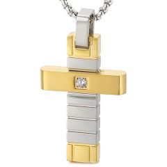 ***COI Titanium Gold Tone Silver Cross Pendant With Cubic Zirconia-00273AA