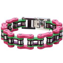 ***COI Titanium Purple Silver Pink & Green Ceramic Bracelet With Steel Clasp(Length: 8.85 inches)-00274AA
