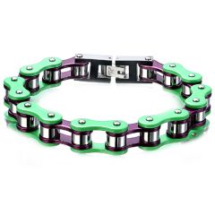 ***COI Titanium Purple Silver Green Ceramic Bracelet With Steel Clasp(Length: 8.46 inches)-00275AA