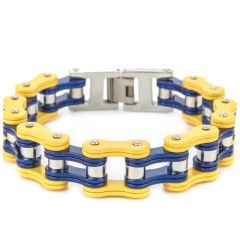 ***COI Titanium Blue Silver Yellow Ceramic Bracelet With Steel Clasp(Length: 8.85 inches)-00279AA