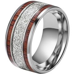 ***COI Titanium Meteorite & Wood Dome Court Ring-00285AA