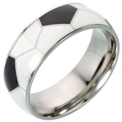 ***COI Titanium Black White Ceramic Soccer/Football Ring-00301AA