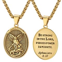 ***COI Titanium Silver/Gold Tone St Michael & Prayer Pendant-00312AA