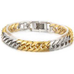 ***COI Titanium Gold Tone Silver Bracelet With Steel Clasp(Length: 7.87 inches)-00316AA