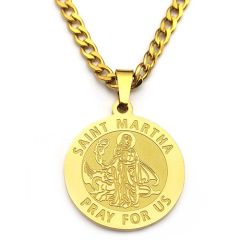 ***COI Titanium Gold Tone/Silver St Martha Pray For Us Pendant-00319AA
