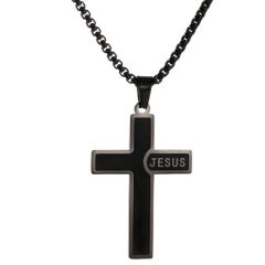 ***COI Titanium Black/Gold Tone/Silver Cross Jesus Pendant-00321AA
