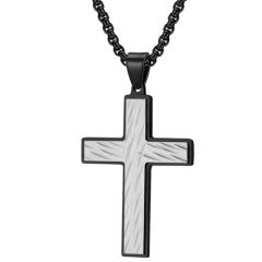 ***COI Titanium Black Silver Cross Pendant-00322AA