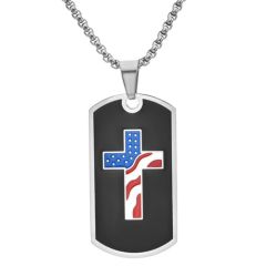***COI Titanium Black/Gold Tone/Silver Cross Tag Pendant-00331AA