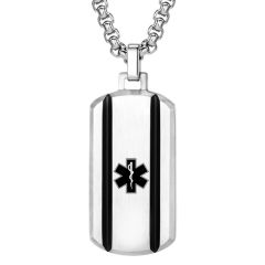 ***COI Titanium Black Silver Medical Alert Tag Pendant-00332AA