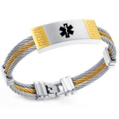 ***COI Titanium Gold Tone Silver Medical Alert Bracelet With Steel Clasp(Length: 8.66 inches)-00336AA
