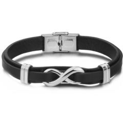 ***COI Titanium Gold Tone/Silver Infinity Genuine Leather Bracelet With Steel Clasp(Length: 8.26 inches)-00337AA