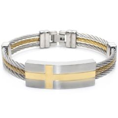 ***COI Titanium Gold Tone Silver Cross Bracelet With Steel Clasp(Length: 8.27 inches)-00343AA