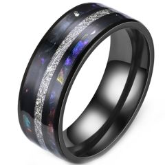 ***COI Black Titanium Crushed Opal & Meteorite Ring-00350AA