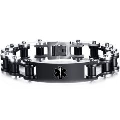 ***COI Titanium Black Silver Medical Alert Bracelet With Steel Clasp(Length: 9.25 inches)-00355AA