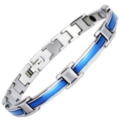 ***COI Titanium Gold Tone/Blue Silver Bracelet With Steel Clasp(Length: 8.27 inches)-00365AA