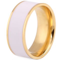 ***COI Gold Tone Titanium Ring With White Ceramic-00367AA