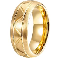 ***COI Gold Tone Tungsten Carbide Double Grooves Ring-00376AA