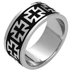 ***COI Titanium Black Silver Cross Pipe Cut Flat Ring-00378AA