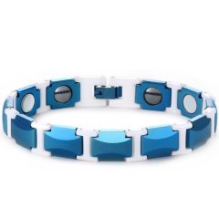 ***COI Blue Titanium White Ceramic Bracelet With Steel Clasp(Length: 8.27 inches)-00380AA