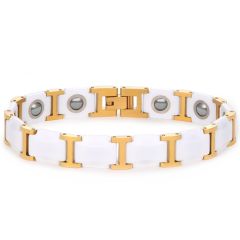 ***COI Gold Tone Titanium White Ceramic Bracelet With Steel Clasp(Length: 8.27 inches)-00381AA