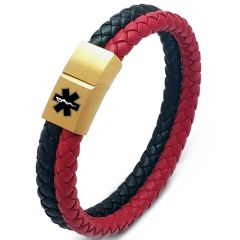 ***COI Gold Tone Titanium Genuine Leather Medical Alert Bracelet With Steel Clasp(Length: 7.87 inches)-00382AA