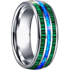 ***COI Titanium Crushed Opal & Green Malachite Dome Court Ring-00389AA