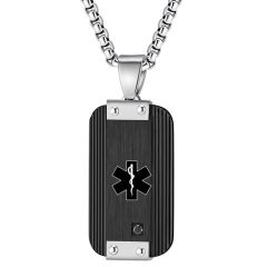 ***COI Titanium Black/Gold Tone Silver Medical Alert Pendant With Cubic Zirconia-00400AA