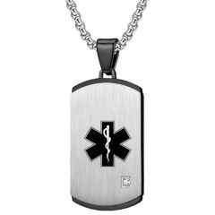 ***COI Titanium Black/Gold Tone Silver Medical Alert Pendant With Cubic Zirconia-00401AA