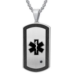 ***COI Titanium Black/Gold Tone Silver Medical Alert Pendant With Cubic Zirconia-00402AA
