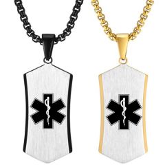 ***COI Titanium Black/Blue/Gold Tone Silver Medical Alert Pendant-00403AA