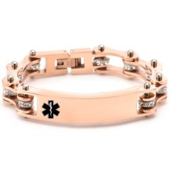 ***COI Titanium Black/Gold Tone/Rose/Silver Medical Alert Cubic Zirconia Bracelet With Steel Clasp(Length: 8.27 inches)-00406AA