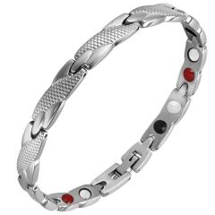 ***COI Titanium Black/Silver Bracelet With Steel Clasp(Length: 8.66 inches)-00407AA