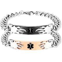 ***COI Titanium Black/Rose Silver Medical Alert Bracelet With Steel Clasp-00410AA