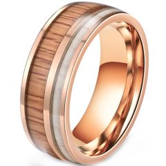 ***COI Rose Titanium Deer Antler & Wood Dome Court Ring-00412AA
