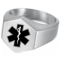 ***COI Titanium Black/Gold Tone/Silver Medical Alert Ring-00422AA