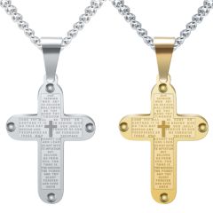 ***COI Titanium Gold Tone/Silver Cross Prayer Pendant-00425AA
