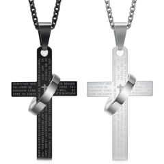***COI Titanium Black/Silver Cross Prayer Pendant-00426AA