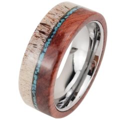 ***COI Tungsten Carbide Deer Antler Wood Turquoise Ring-00435AA