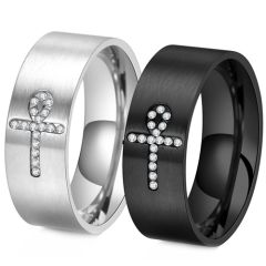 ***COI Titanium Black/Gold Tone/Silver Cross Ring With Cubic Zirconia-00449AA