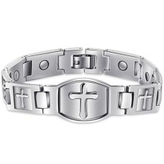 ***COI Titanium Black/Silver Cross Bracelet With Steel Clasp(Length: 8.66 inches)-00456AA