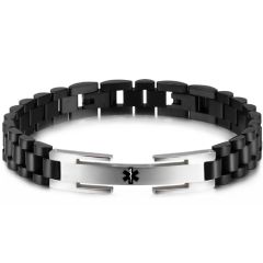 ***COI Titanium Silver Black/Gold Tone/Silver Medical Alert Bracelet With Steel Clasp(Length: 8.46 inches)-00460AA