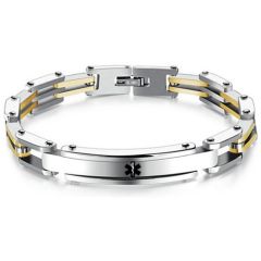 ***COI Titanium Gold Tone Silver Medical Alert Bracelet With Steel Clasp(Length: 8.27 inches)-00462AA