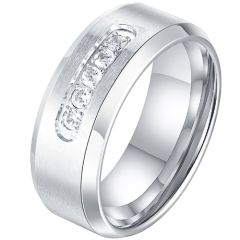 ***COI Titanium Beveled Edges Ring With Cubic Zirconia-00468AA