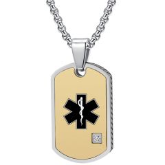 ***COI Titanium Gold Tone Silver Medical Alert Pendant With Cubic Zirconia-00469AA