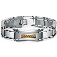 ***COI Titanium Gold Tone Wire Bracelet With Steel Clasp(Length: 8.27 inches)-00478AA