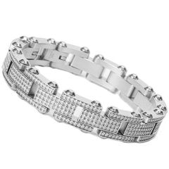 ***COI Titanium Black/Gold Tone/Silver Cubic Zirconia Bracelet With Steel Clasp(Length: 8.66 inches)-00479AA