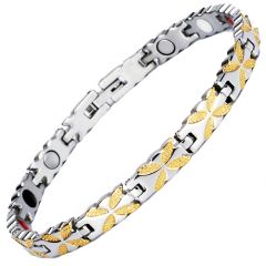 ***COI Titanium Gold Tone Silver Bracelet With Steel Clasp(Length: 8.46 inches)-00480AA